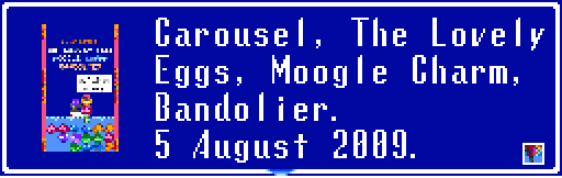 Poster for the August 5th, 2009 show. Carousel, The Lovely Eggs, Moogle Charm and Bandolier